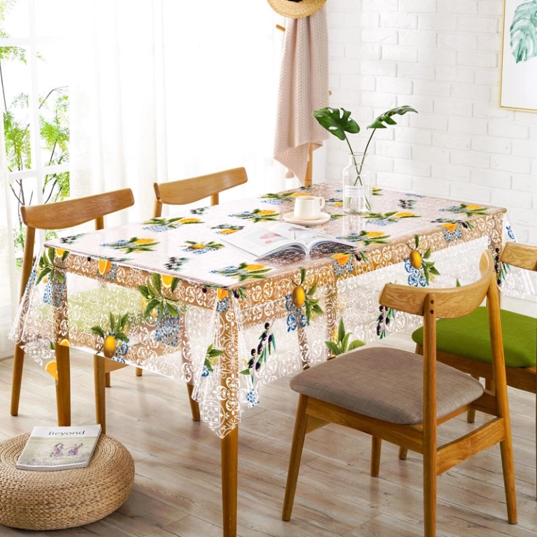 Nappe transparente imprimée orange - Toile cirée transparente provence Nappe transparente imprimée orange - Toile cirée transparente provence
