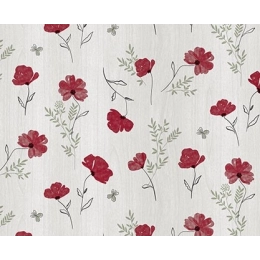 Toile cirée coquelicot et bois - nappe fleur coquelicots rouge