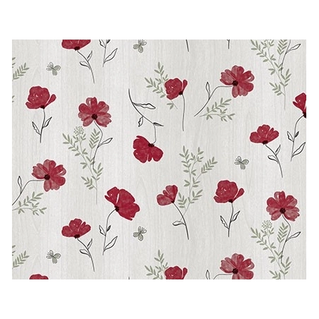 Toile cirée coquelicot et bois - nappe fleur coquelicots rouge