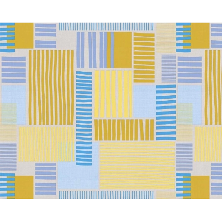Toile cirée Géométrique bleu jaune - Nappe toile cirée rectangle