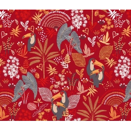 Toile cirée Toucan rouge - Nappe rouge décorée