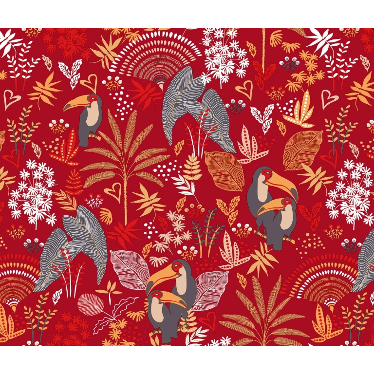 Toile cirée Toucan rouge - Nappe rouge décorée Toile cirée Toucan rouge - Nappe rouge décorée