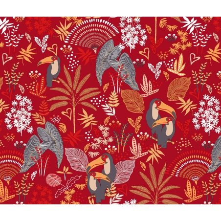 Toile cirée Toucan rouge - Nappe rouge décorée