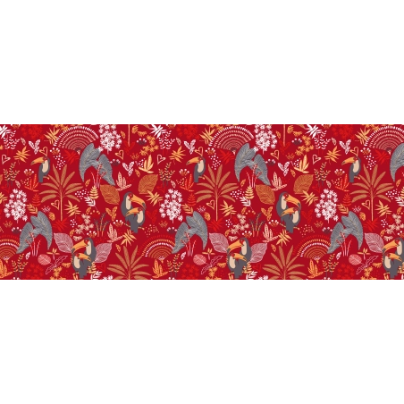 Toile cirée Toucan rouge - Nappe rouge décorée Toile cirée Toucan rouge - Nappe rouge décorée
