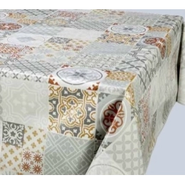 Toile cirée grande largeur faïence beige - Nappe cirée carreau ciment beige