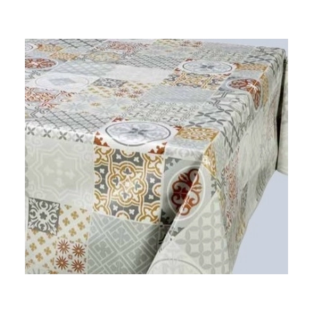 Toile cirée grande largeur faïence beige - Nappe cirée carreau ciment beige