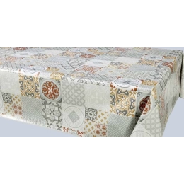 Toile cirée grande largeur faïence beige - Nappe cirée carreau ciment beige