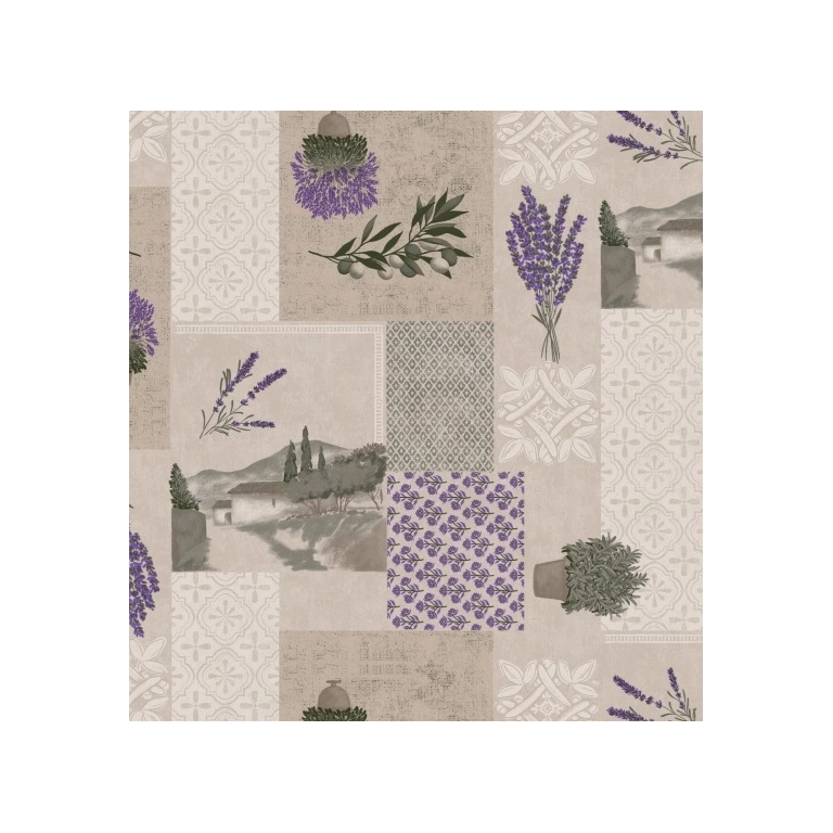 Toile cirée Méditerranée - Nappe provençale beige à la lavande Toile cirée Méditerranée - Nappe provençale beige à la lavande