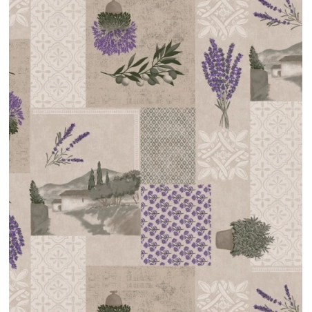 Toile cirée Méditerranée - Nappe provençale beige à la lavande