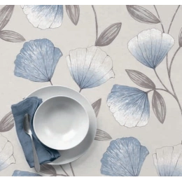 Toile cirée feuillage bleu - Nappe de table ginko bleu 160 cm