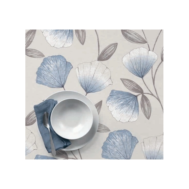 Toile cirée feuillage bleu - Nappe de table ginko bleu 160 cm Toile cirée feuillage bleu - Nappe de table ginko bleu 160 cm