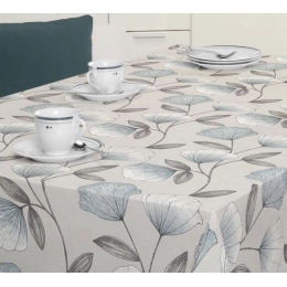 Toile cirée feuillage bleu - Nappe de table ginko bleu 160 cm