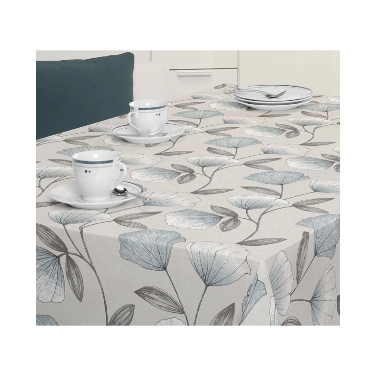 Toile cirée feuillage bleu - Nappe de table ginko bleu 160 cm Toile cirée feuillage bleu - Nappe de table ginko bleu 160 cm