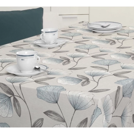 Toile cirée feuillage bleu - Nappe de table ginko bleu 160 cm Toile cirée feuillage bleu - Nappe de table ginko bleu 160 cm