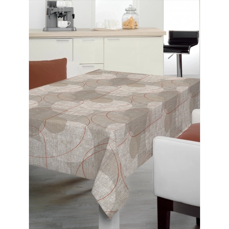 Toile cirée design beige rouge - Nappe de table courbe rouge 160 cm Toile cirée design beige rouge - Nappe de table courbe rouge 160 cm