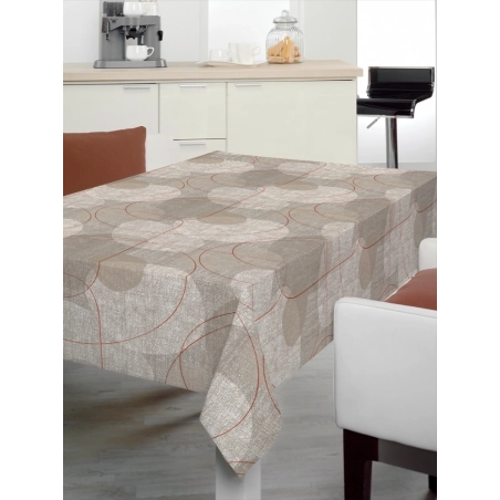 Toile cirée design beige rouge - Nappe de table courbe rouge 160 cm Toile cirée design beige rouge - Nappe de table courbe rouge 160 cm