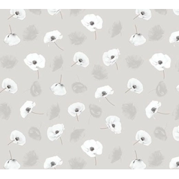 Toile cirée grande largeur COQUELI gris - Nappe cirée carreau fleur coquelicot gris