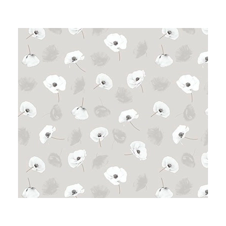 Toile cirée grande largeur COQUELI gris - Nappe cirée carreau fleur coquelicot gris