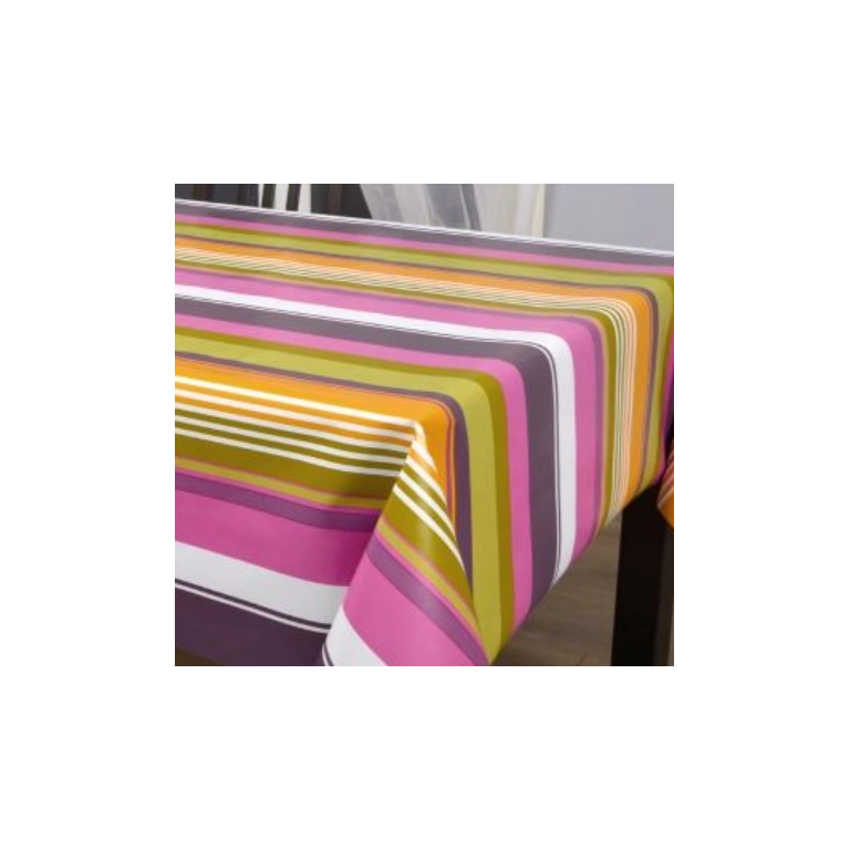 Toile cirée rayure rose - Nappe bayadère rayure rose