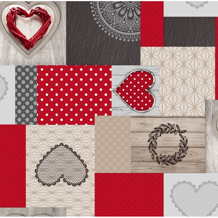 Toile cirée cœur rouge - Nappe déco cœur rouge montagne Toile cirée cœur rouge - Nappe déco cœur rouge montagne