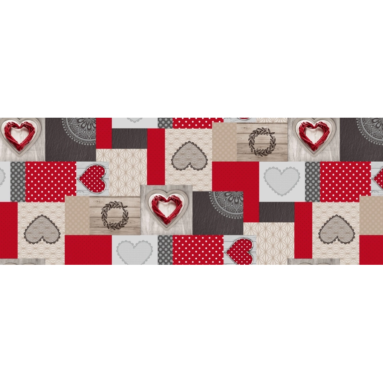 Toile cirée rotin cœur rouge - Nappe déco cœur rouge montagne