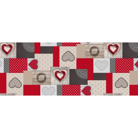 Toile cirée cœur rouge - Nappe déco cœur rouge montagne Toile cirée cœur rouge - Nappe déco cœur rouge montagne