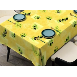 Toile cirée provençale olive jaune - Nappe toile cirée olive jaune