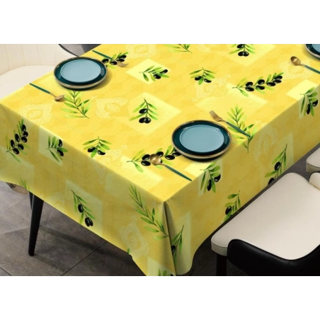 Toile cirée provençale olive jaune - Nappe toile cirée olive jaune