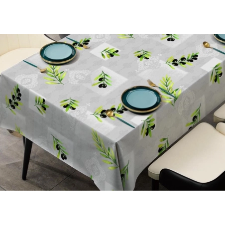 Toile cirée provençale olive gris - Nappe toile cirée olive gris