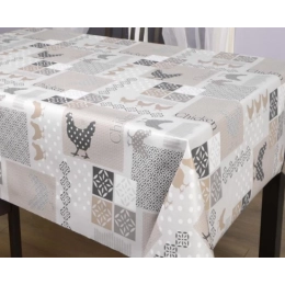 Toile cirée poule gris 153 - Nappe toile cirée campagne et poules