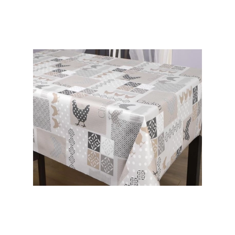 Toile cirée poule gris 153 - Nappe toile cirée campagne et poules