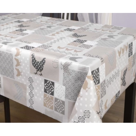 Toile cirée poule gris 153 - Nappe toile cirée campagne et poules