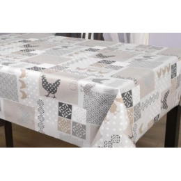 Toile cirée poule gris 153 - Nappe toile cirée campagne et poules