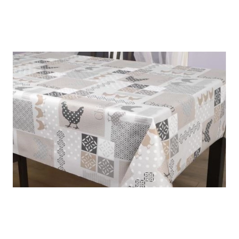Toile cirée poule gris 153 - Nappe toile cirée campagne et poules