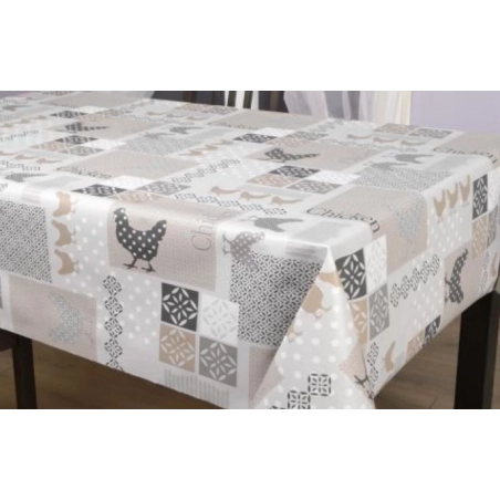 Toile cirée poule gris 153 - Nappe toile cirée campagne et poules