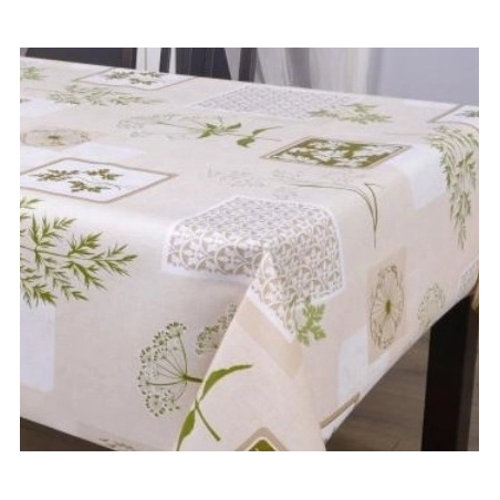 Toile cirée herbier écru 180 cm - Nappe cirée beige 180 cm