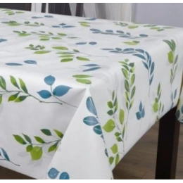 Toile cirée feuille verte 180 cm - Nappe cirée blanche 180 cm