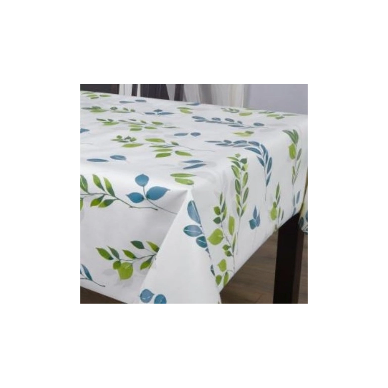 Toile cirée feuille verte 180 cm - Nappe cirée blanche 180 cm