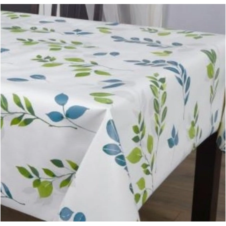 Toile cirée feuille verte 180 cm - Nappe cirée blanche 180 cm