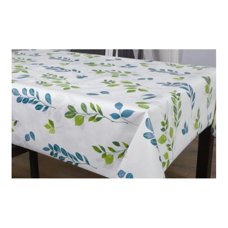 Toile cirée feuille verte 180 cm - Nappe cirée blanche 180 cm