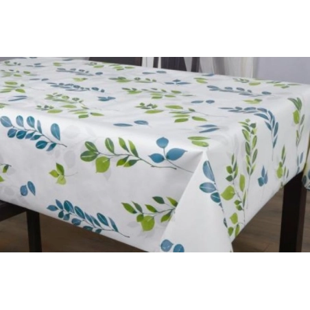 Toile cirée feuille verte 180 cm - Nappe cirée blanche 180 cm