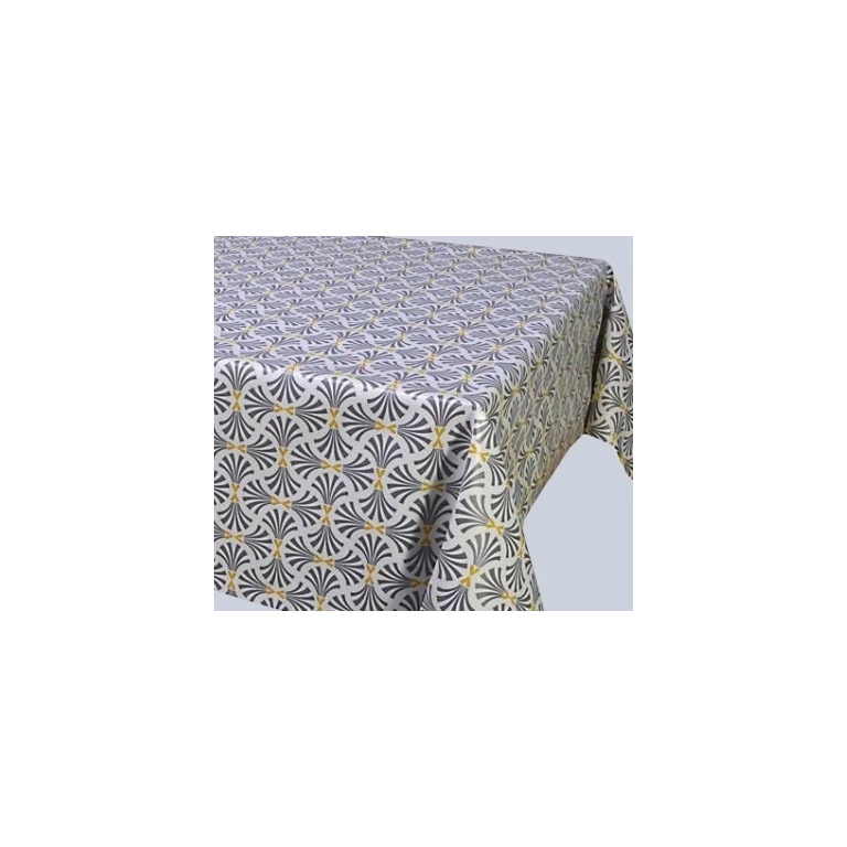 Toile cirée Art déco gris moutarde Rectangulaire 140x150 cm - Roulée sur tube Toile cirée Art déco gris moutarde Rectangulaire 140x150 cm - Roulée sur tube