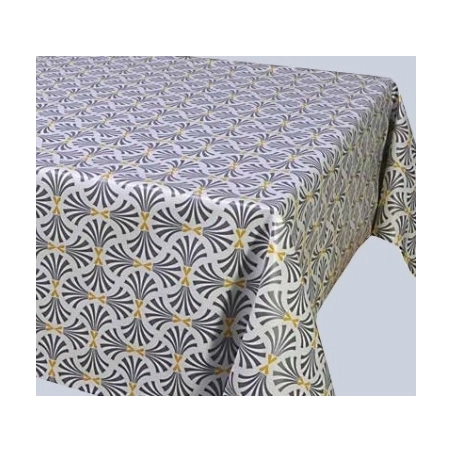 Toile cirée Art déco gris moutarde Rectangulaire 140x150 cm - Roulée sur tube Toile cirée Art déco gris moutarde Rectangulaire 140x150 cm - Roulée sur tube