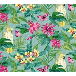 Toile cirée Tropicale fleurie Ronde Ø 140cm - Roulée sur tube