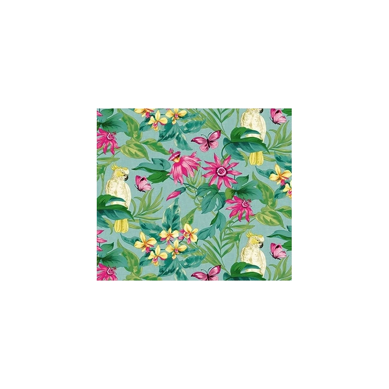 Toile cirée Tropicale fleurie Ronde Ø 140cm - Roulée sur tube Toile cirée Tropicale fleurie Ronde Ø 140cm - Roulée sur tube