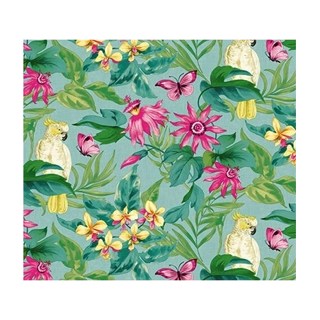 Toile cirée Tropicale fleurie Ronde Ø 140cm - Roulée sur tube