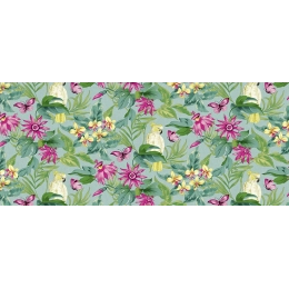 Toile cirée Tropicale fleurie Ronde Ø 140cm - Roulée sur tube