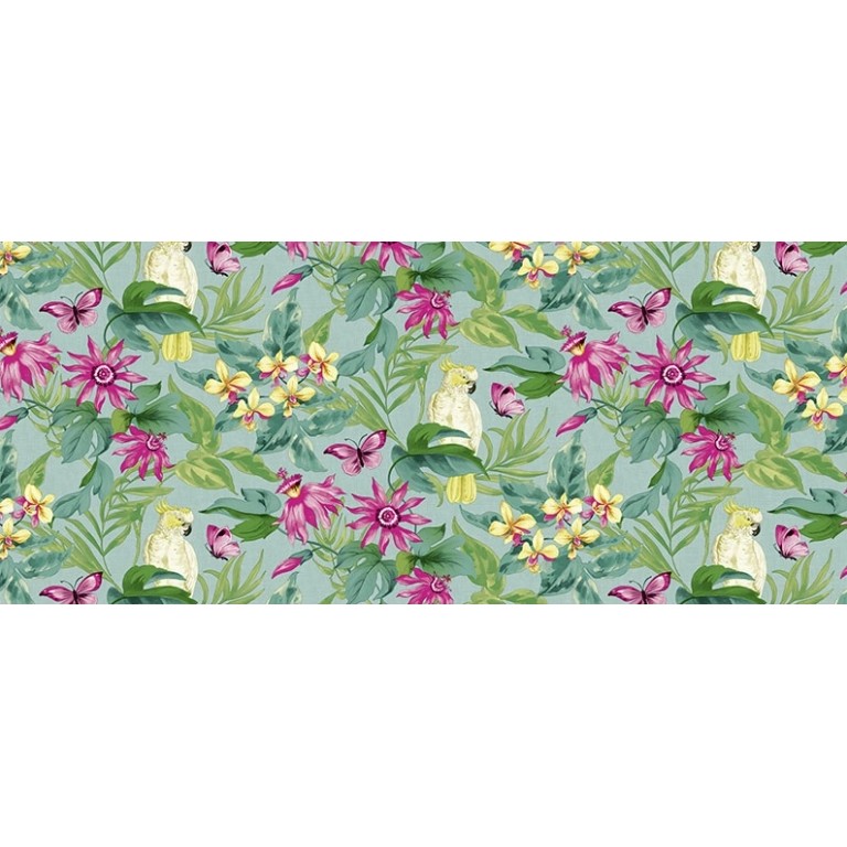 Toile cirée Tropicale fleurie Ronde Ø 140cm - Roulée sur tube Toile cirée Tropicale fleurie Ronde Ø 140cm - Roulée sur tube