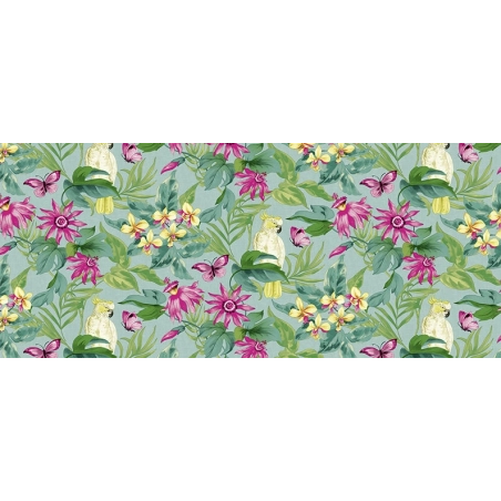 Toile cirée Tropicale fleurie Ronde Ø 140cm - Roulée sur tube Toile cirée Tropicale fleurie Ronde Ø 140cm - Roulée sur tube