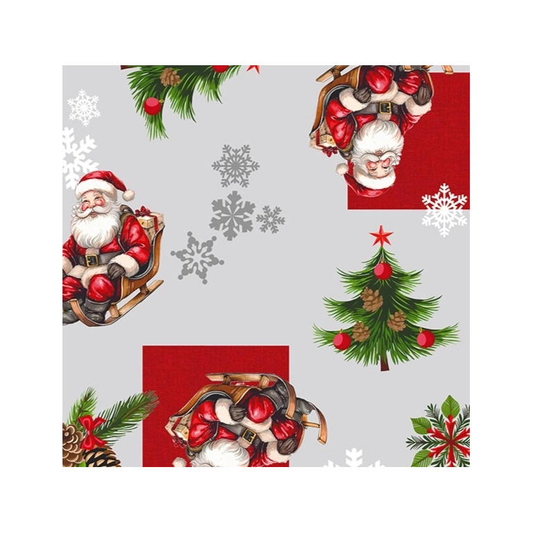 Nappe de noël Sapin gris - Nappe festive père noël rouge